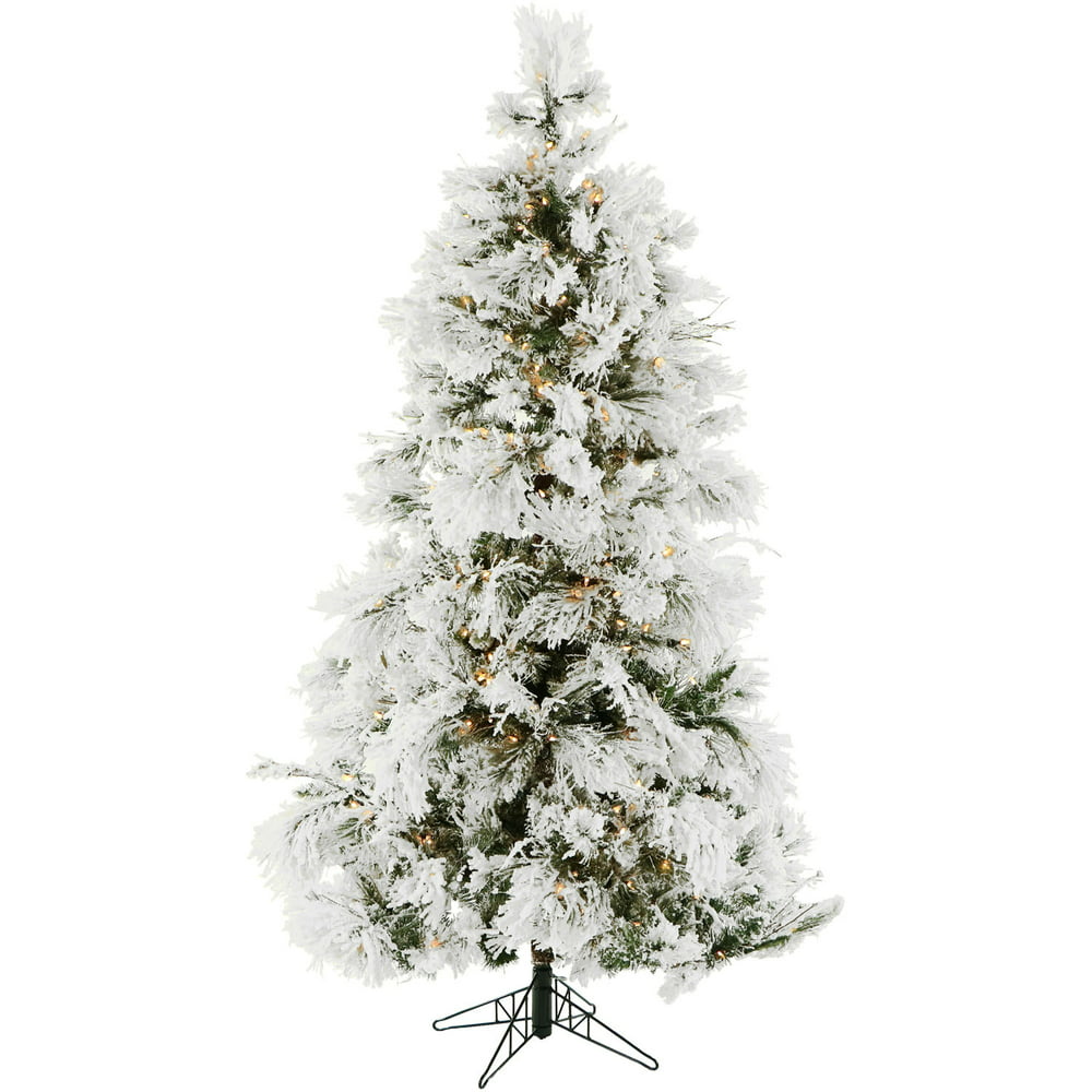 Fraser Hill Farm Pre-Lit 9' Flocked Snowy Pine Artificial Christmas ...