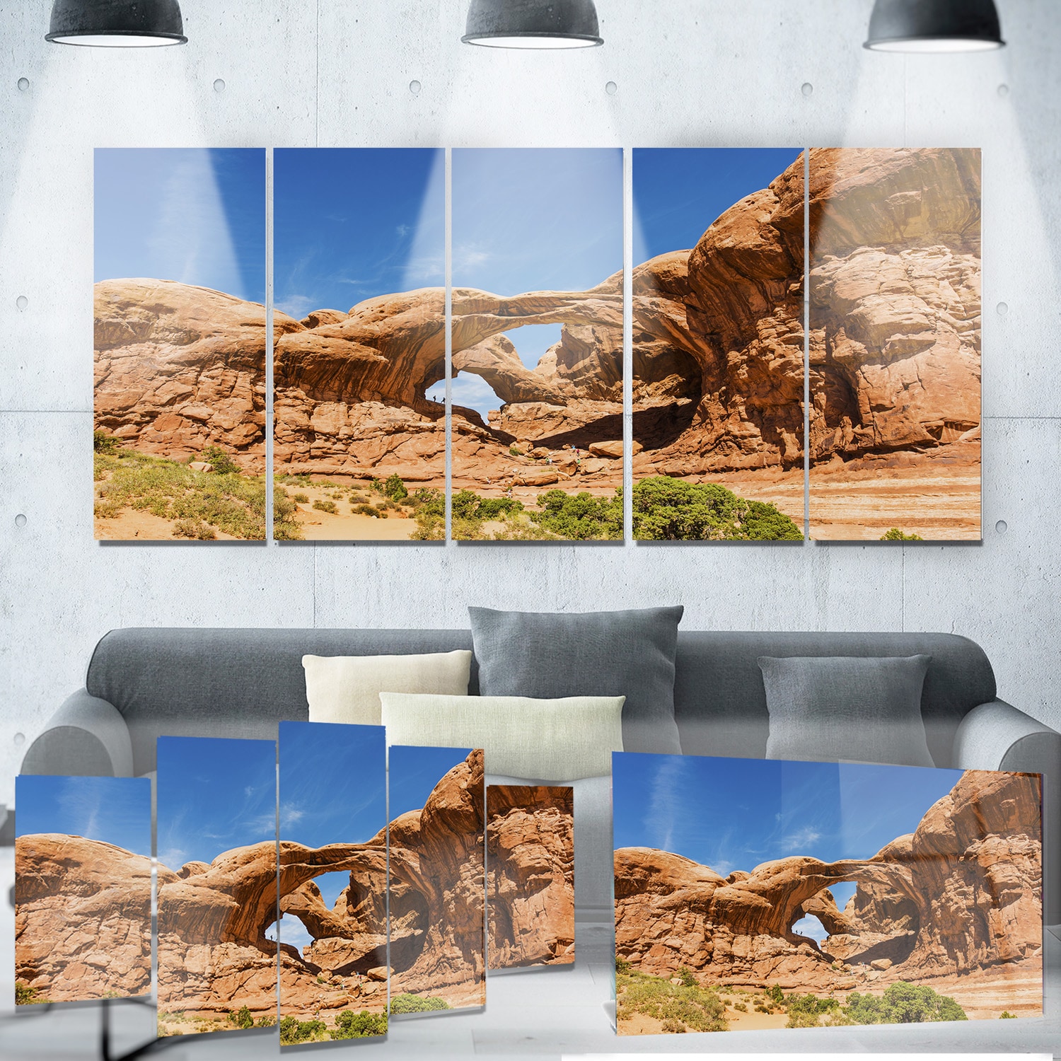 Designart 'Double Arch in Arches National Park ' Multipanel Landscape Photography Metal Wall Art