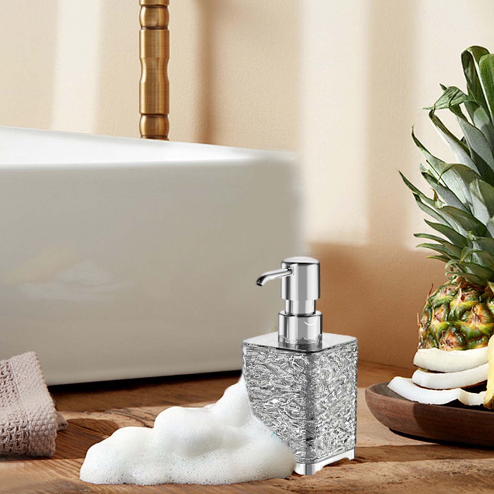 Glass Foaming Soap Dispenser with Silver Pump, Vintage-Inspired Modern Glass Refillable Bottle for Bathroom Vanity Countertop and Kitchen