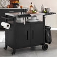 thumbnail image 2 of 45" Outdoor Grill Cart with Storage Cabinet, Metal Kitchen Island with Foldable Side Table, Stainless Steel Top, Wheels & Spice Rack, Waterproof Cover Included, Black, 2 of 28