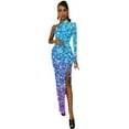 thumbnail image 4 of Turquoise Bleu et Magenta Art Abstrait Formes Motif Demi-Dleeve Robe Fendue Vêtements Femme Robe de Fée, 4 of 5