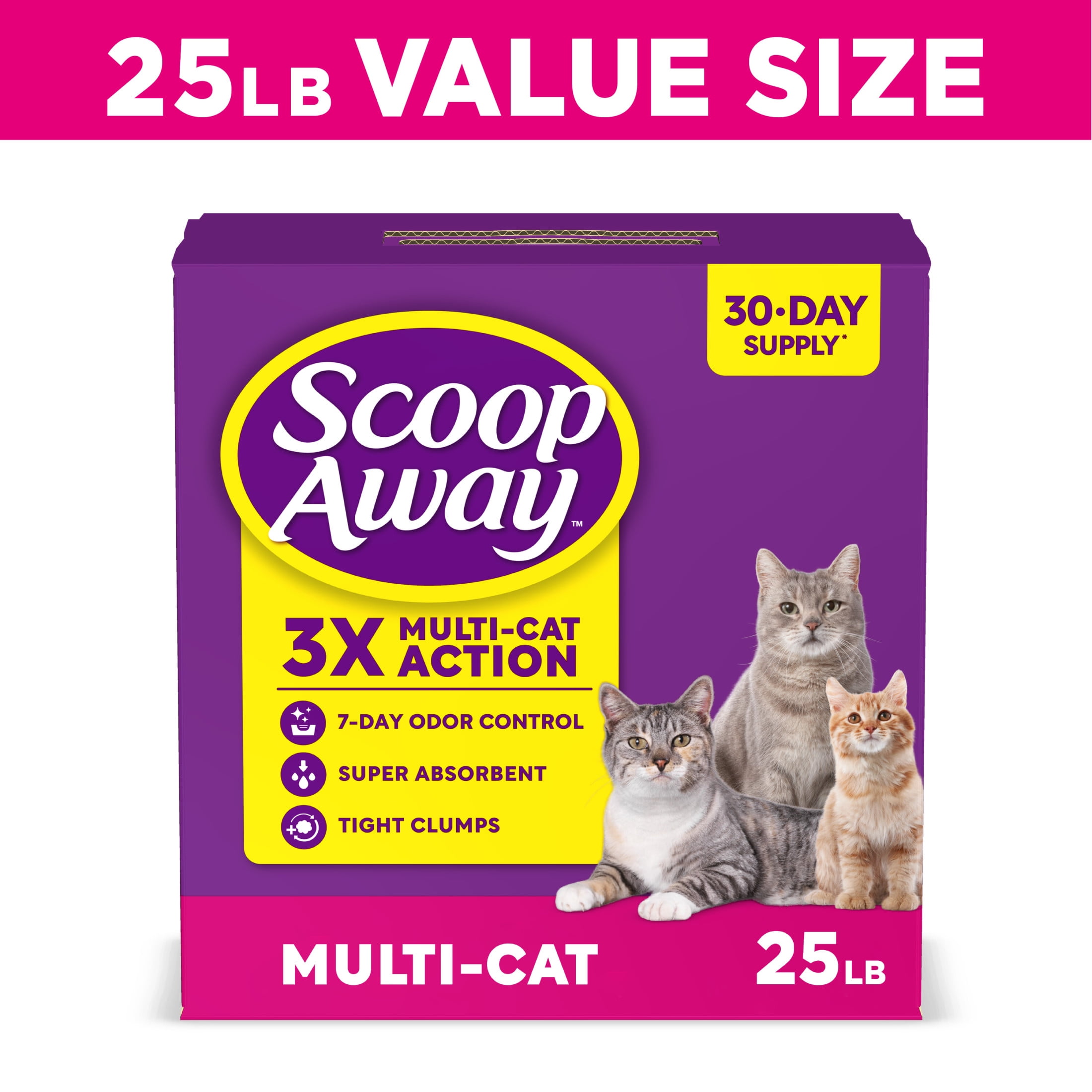 (3 pack) Scoop Away Multi-Cat Clumping Litter With Meadow Fresh Scent, 25 lb. Box