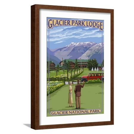 Art.com Glacier Park Lodge - Glacier National Park, Montana Art Print by Lantern Press, Brown Frame Wall Art, 17" x 23"