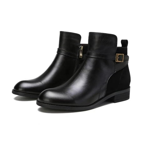 

Egmy Women S Casual Solid Color Shoes Thick Heel Round Head Boots Side Zipper Boots Black 42