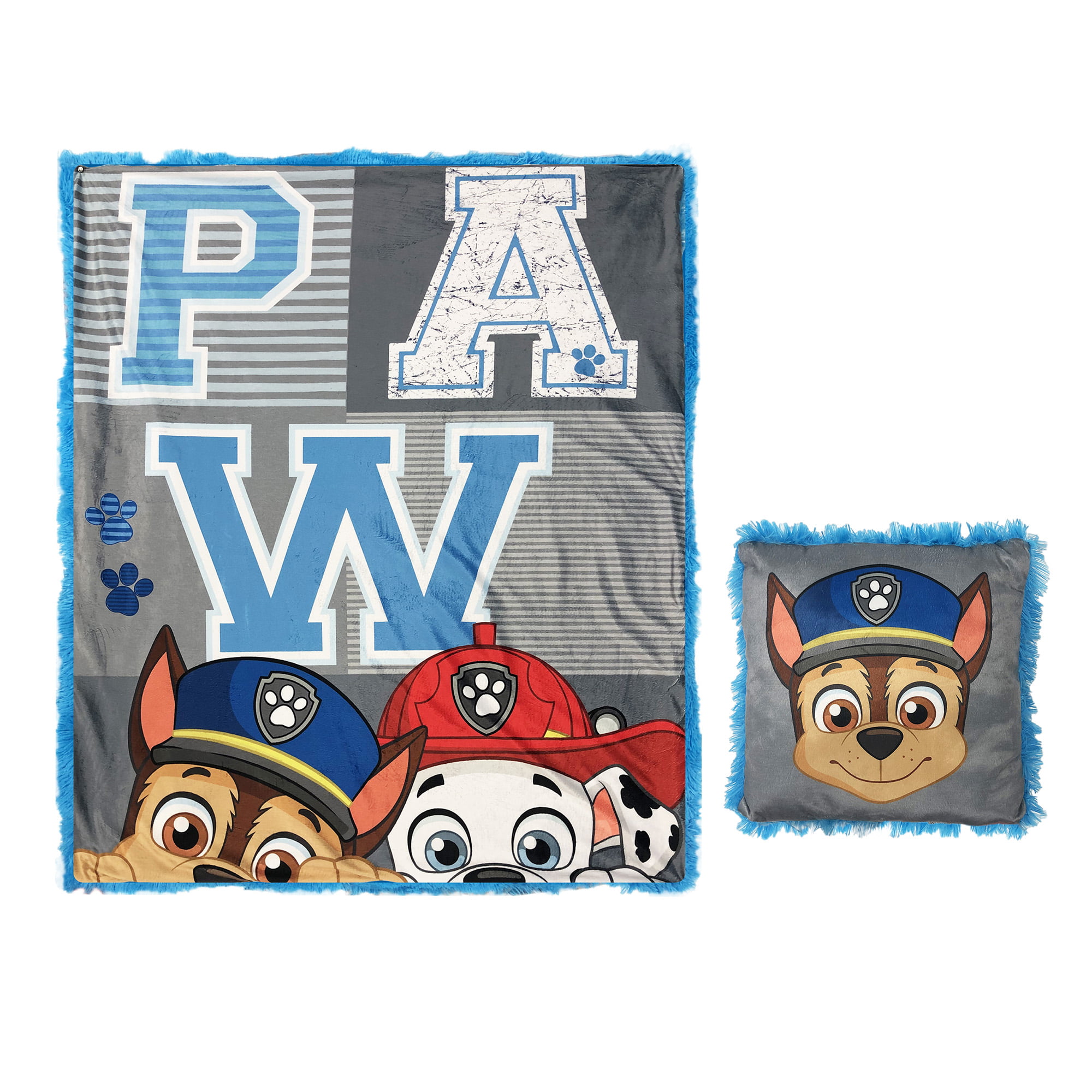 Fun Faux Fur PAW Patrol Kids 2Pc Decor Pillow and Throw Set 