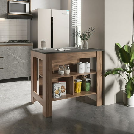 Spacious Surface for Work - Three - Shelf Kitchen Island Ideal for Cooking