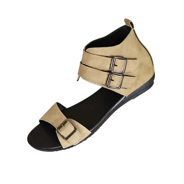 Xfvqtps Womens Flat Gladiator Sandals High Top Buckle Strap Open Toe Lightweight Summer Sandals