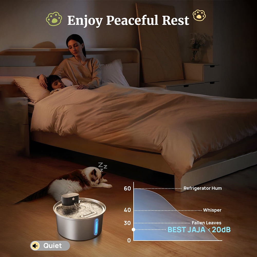 PEPWELL 3.2L Wireless Cat Water Fountain - 5000mAh Rechargeable Battery, 3 Working Modes, 304 Stainless Steel, 5-Layer Filtration, Quiet Operation for Indoor Cats & Dog