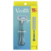 Venus Smooth Razor for Women, 3 Blades, Manual Razor, Handle and 6 Razor Blade Refills, Blue