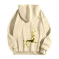 thumbnail image 4 of Fiaer Womens Christmas Hoodies Deer Graphic Full Zip up Long Sleeve Hooded Sweatshirts Oversized Drawstring Pocket Tops Beige S, 4 of 5