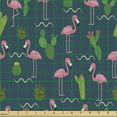 thumbnail image 2 of Ambesonne Dark Pink Fabric by the Yard Upholstery, Cactus Flamingo Pattern, 5 Yards, Petrol Blue Pink Green, 2 of 5