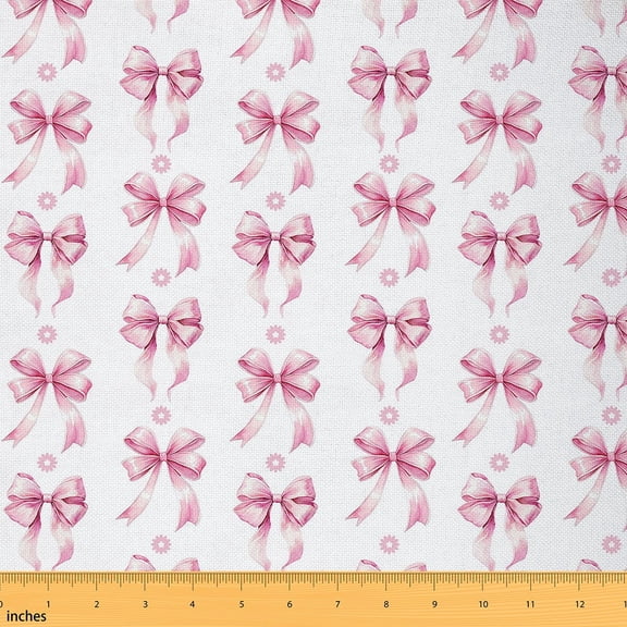 Homewish Pink Ribbon Bow Fabric by the Yard 1 Yard for Girls, Kawaii Princess Cartoon Room Decor Fabric by the Yard, Cute Bow-tie Sewing Fabric, Luxury Bedroom Decor