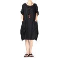thumbnail image 3 of Vestido suelto Minnieouse femenino manga corta primavera verano Cuello Irregular Casual color sólido Negro L, 3 of 6