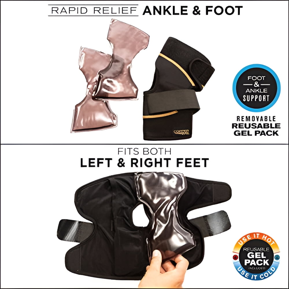 (2 pack) Copper Fit Rapid Relief Ankle & Foot Wrap with Hot/Cold Pack, Black, One Size