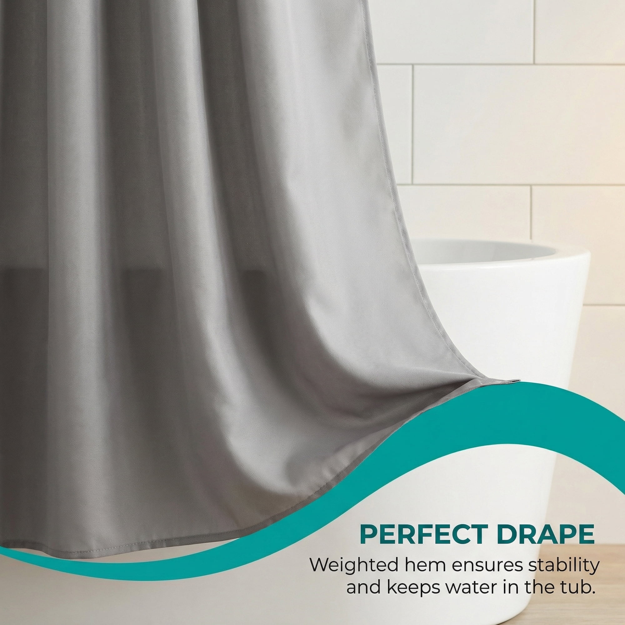 Unique Bargains Solid Polyester Shower Curtain Sets with 12 Hooks Grey 71"W x 71"L
