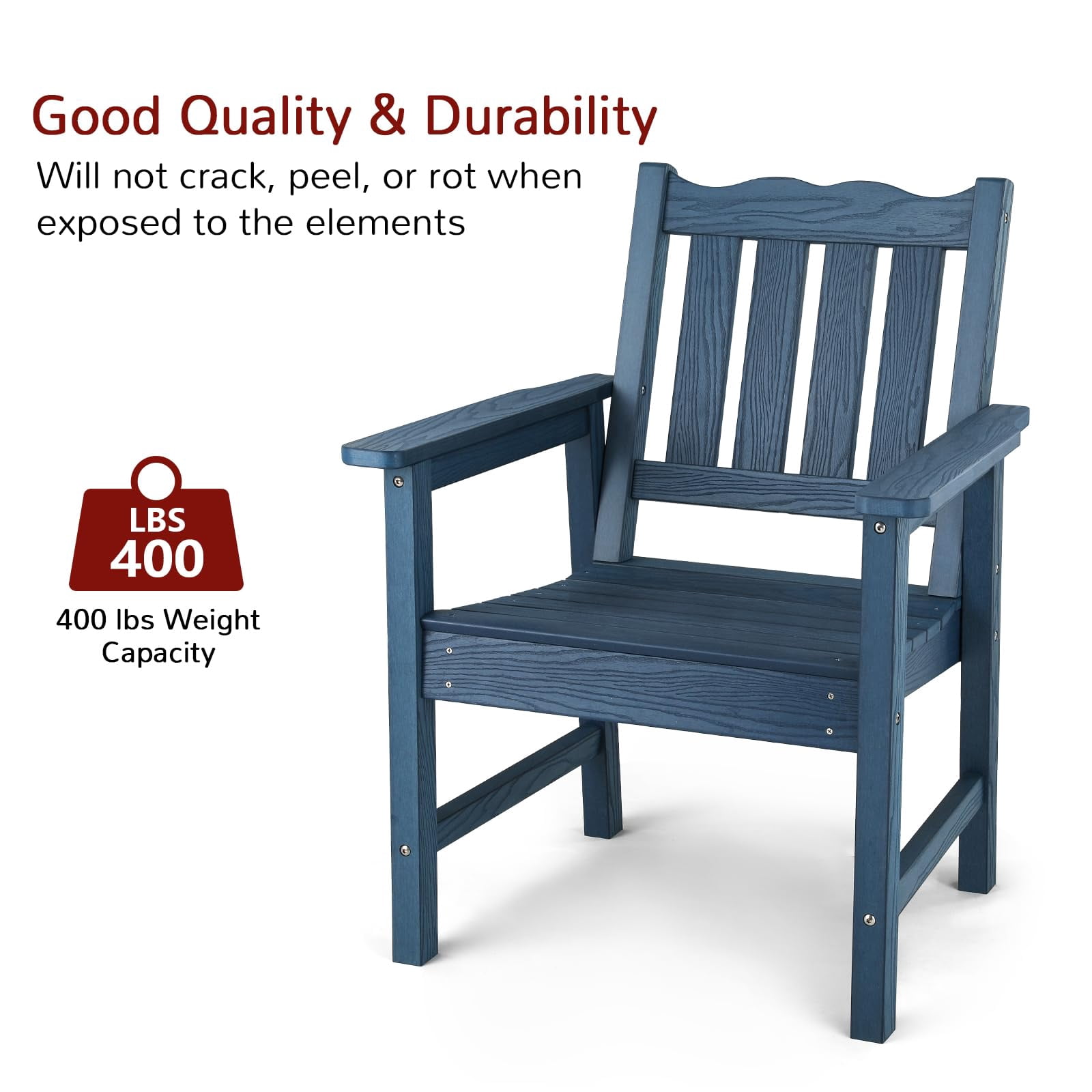 Stoog Patio Chair with Backrest, Oversized All-Weather Outdoor Dining Chair for Garden, Backyard, 400 lbs Weight Capacity, Blue
