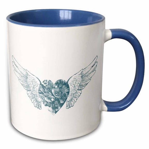3drose, Angel Wings Heart, 11oz Two-tone Blue Mug