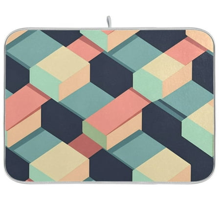 

Yayeee Dish Drying Mat for Kitchen Counter 18 x24 Microfiber Absorbent Pad Pink Cubes