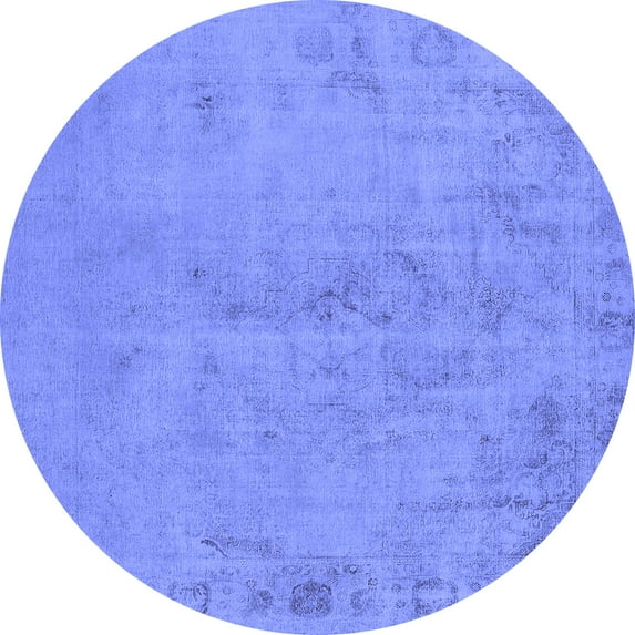 Ahgly Company Machine Washable Indoor Round Oriental Blue Industrial Area Rugs, 7' Round