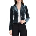 thumbnail image 1 of INSPIRE CHIC Blazer en Velours pour Femme, Col à Revers, Manches Longues, Boutonné, Veston de Travail, L Gris Bleu, 1 of 7