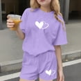 thumbnail image 2 of Piuwrlz Outfit Set Girls Short Sets Crew Neck Suummer T-Shirt and Shorts Set Purple Size 7-8Years, 2 of 7
