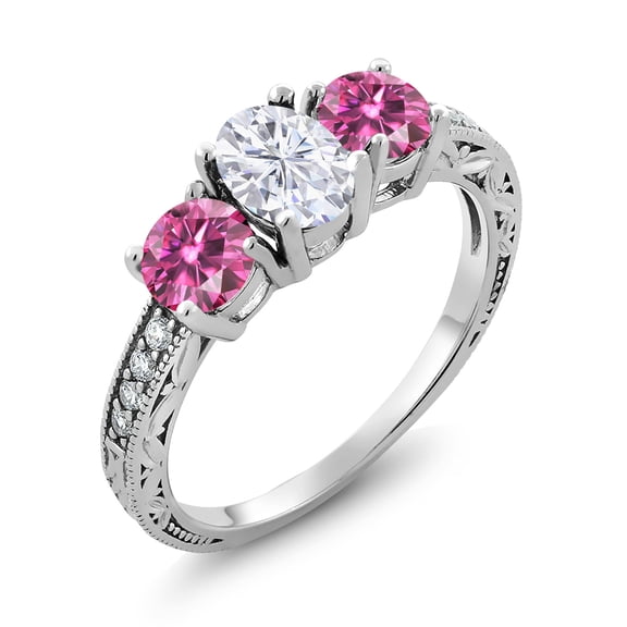 Gem Stone King 925 Sterling Silver Pink Moissanite Ring Set with Moissanite (2.02 Cttw) (Size 7)