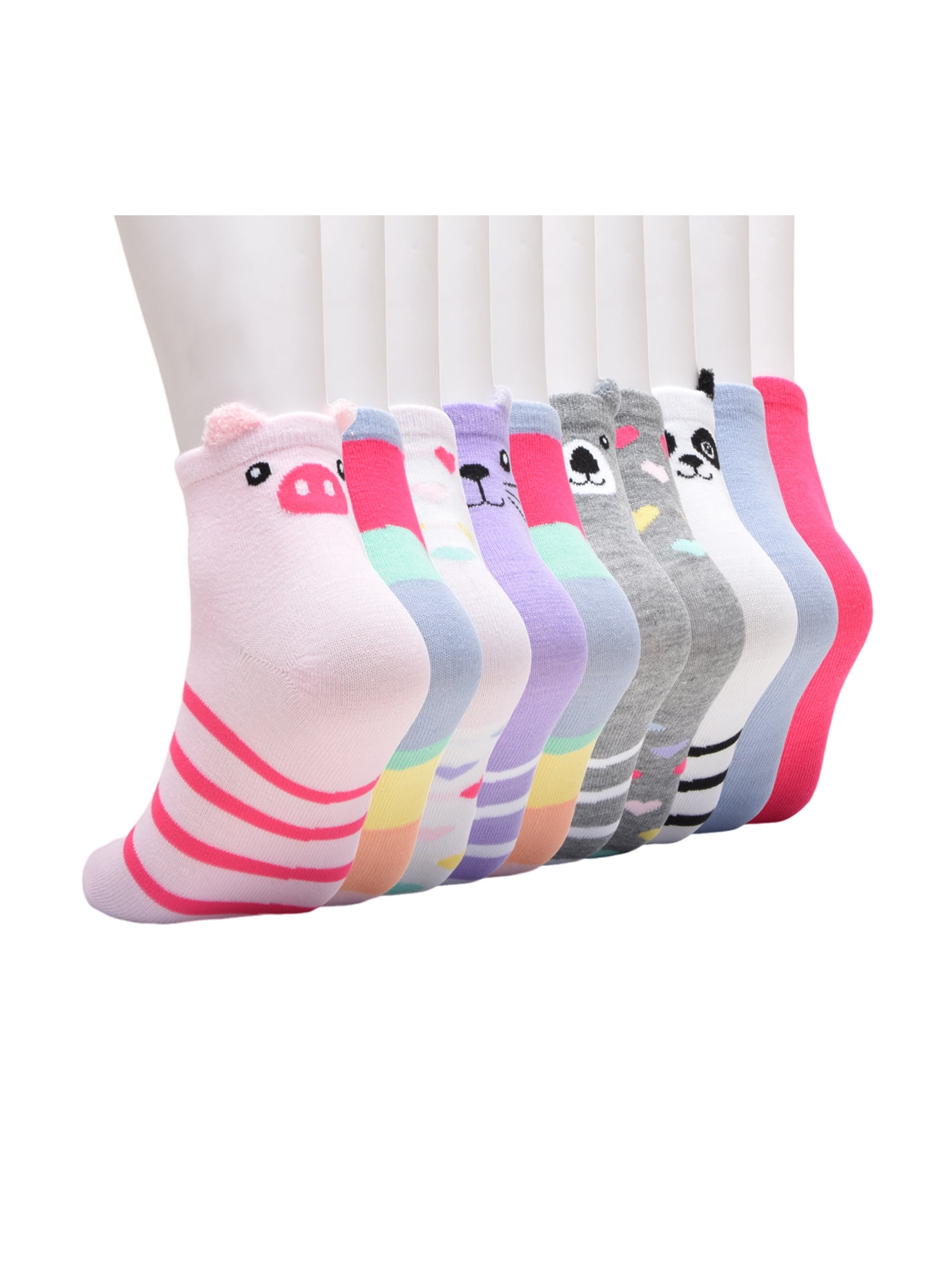 Wonder Nation Girls Critter Ankle Socks, 10-pack, Size Medium (Shoe Size 10.5-4)