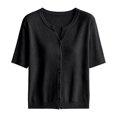 thumbnail image 6 of Lixiuxyad ‌Women's Crew Neck Ribbed Knit Cardigan Short Sleeve Open-Front Button-Up Cardigan,Black, 6 of 6