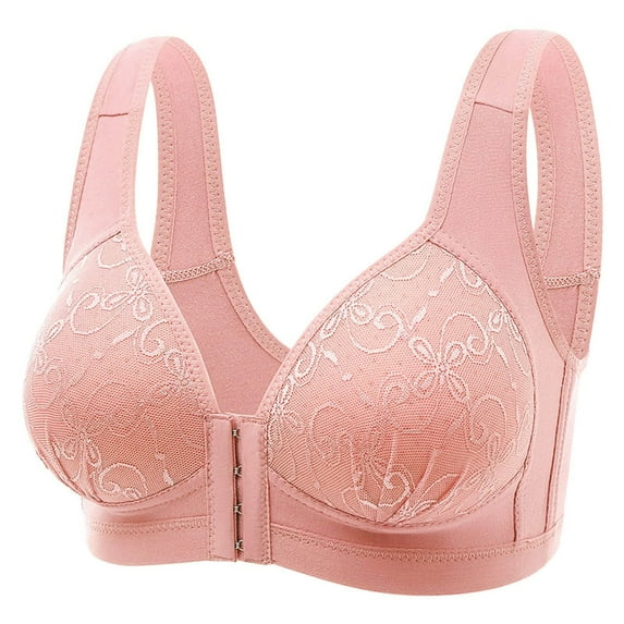 Pntutb Womens Clearance,Plus Size Bra,Lace Front Button Shoulder Strap Underwire Extra-Elastic Wirefree