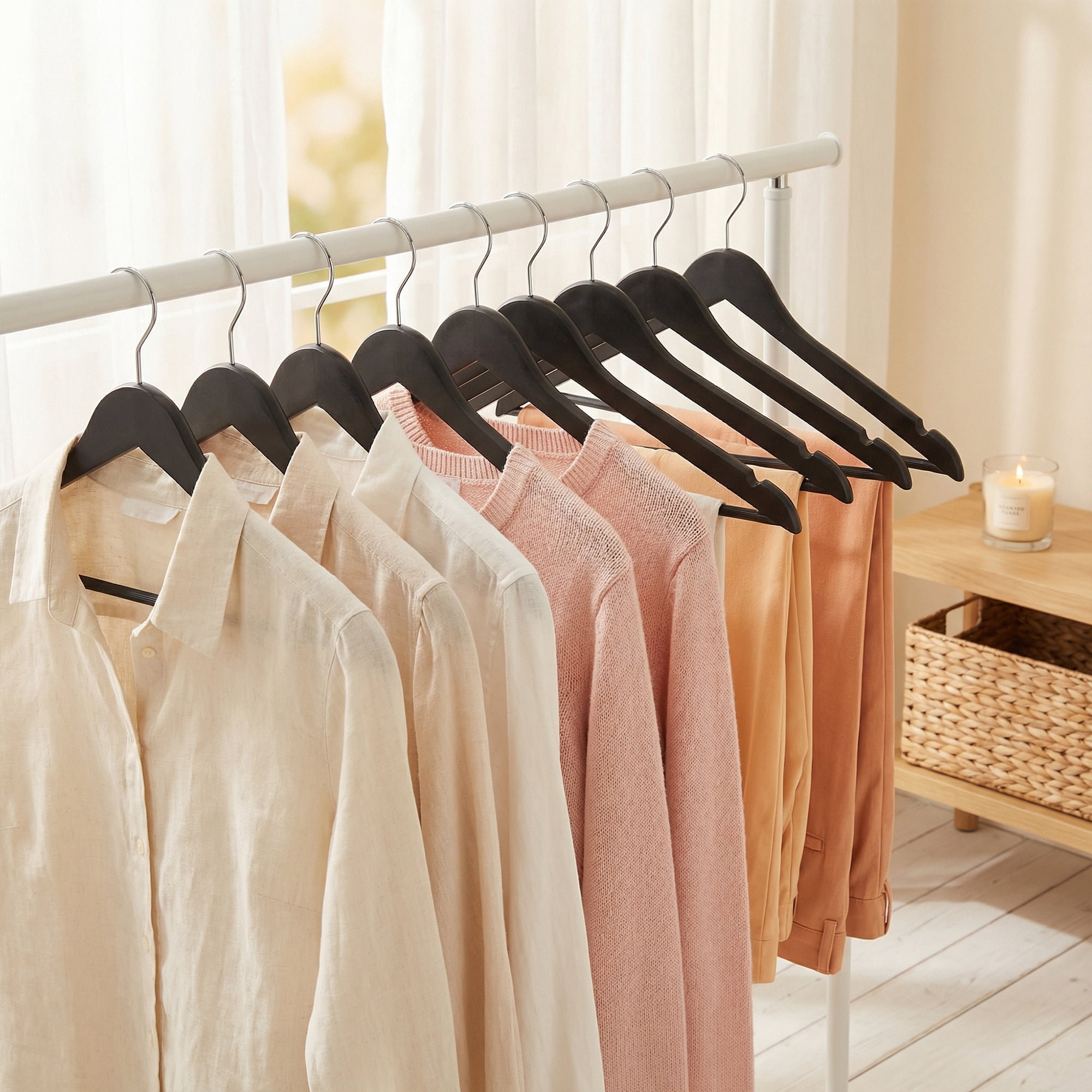 Unique Bargains 10Pcs Plastic Durable Space Saving Nonslip Hangers Black