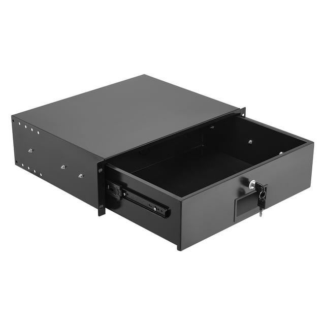 KFFKFF 3U Rack Mount Drawer, 50 lbs Max Load-Bearing, Lockable Server Cabinet Case, Sliding Drawer with Lock and Cable Management Holes, for 19 in Network Equipment