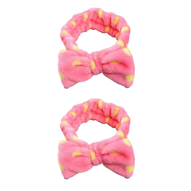 Qarigey Diadema con lazo, banda elástica de franela para el sudor, accesorios para el cabello, diadema para de cara, maquillaje, punto rojo y punto amarillo rojo 2Conjunto