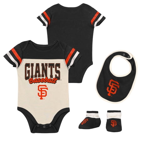 Newborn Outerstuff Black San Francisco Giants Up One Three-Piece Bodysuit, Bib & Booties Set