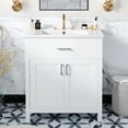 thumbnail image 3 of 30-Inch Bathroom Vanity with Ceramic Sink, Storage Cabinet Bathroom Sink Vanity with 1 Drawer and 2 Doors for Small Bathrooms, White, 3 of 5