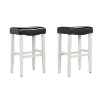 Polytrends Jameson Upholstered Polyester 29" Bar Stool with White Legs - (Set of 2) Antique White/Black