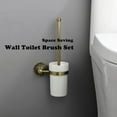 thumbnail image 2 of Antique Brass Toilet Brush and Holder, Bathroom Wall Mounted Toilet Bowl Brush with Canister, Vintage Gold Decorative Bathroom Accessories, Ceramic and Brass, Petal-Relief Series, 2 of 5