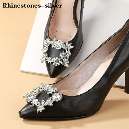 2pcs Wedding Rhinestones Crystal Bowknot Bride Shoes Charm Buckle Shoe Clips Charms Jewelry Shoes Decorations SILVER RHINESTONES