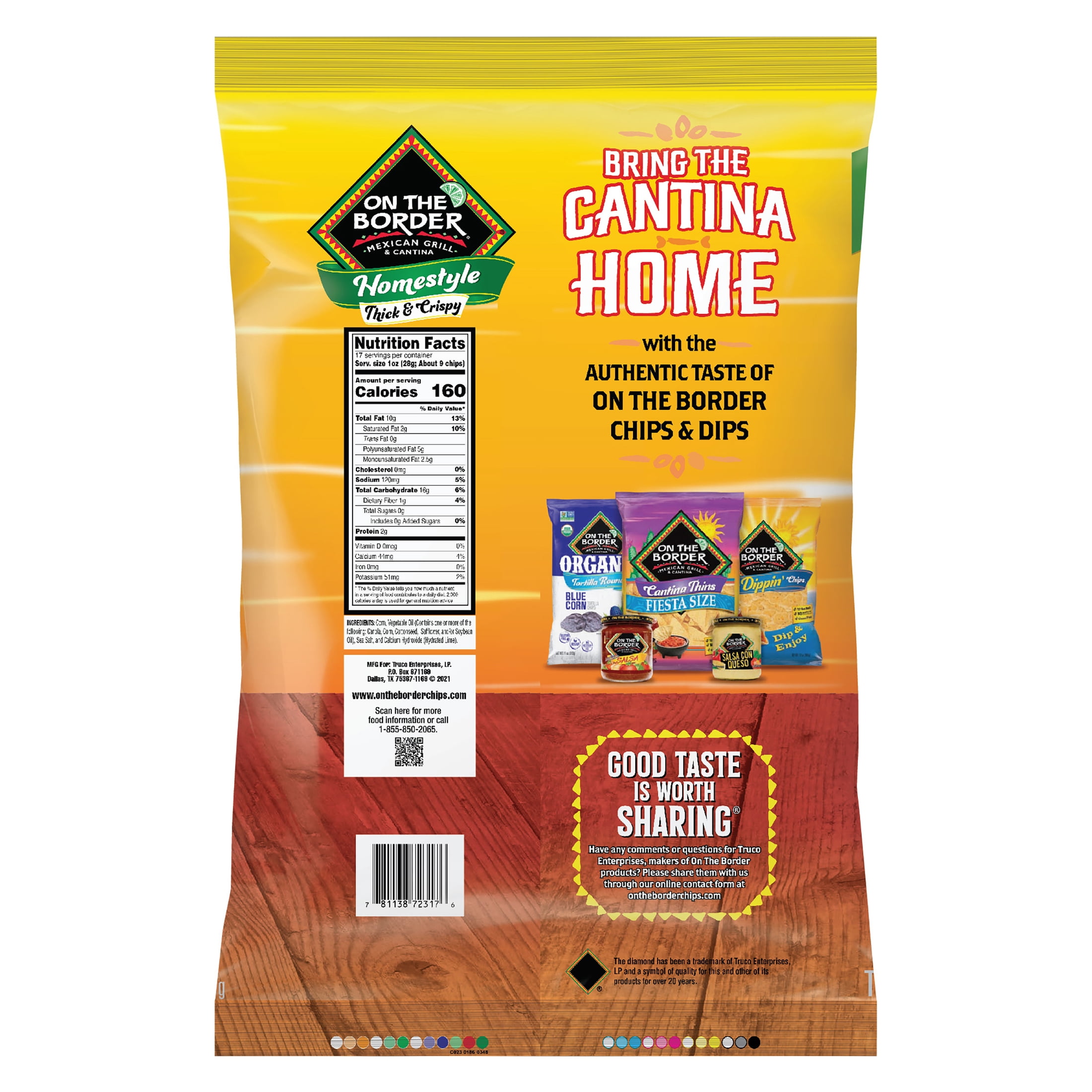 On The Border Homestyle Thick & Crispy Tortilla Chips, Gluten-Free, 17 oz Bag