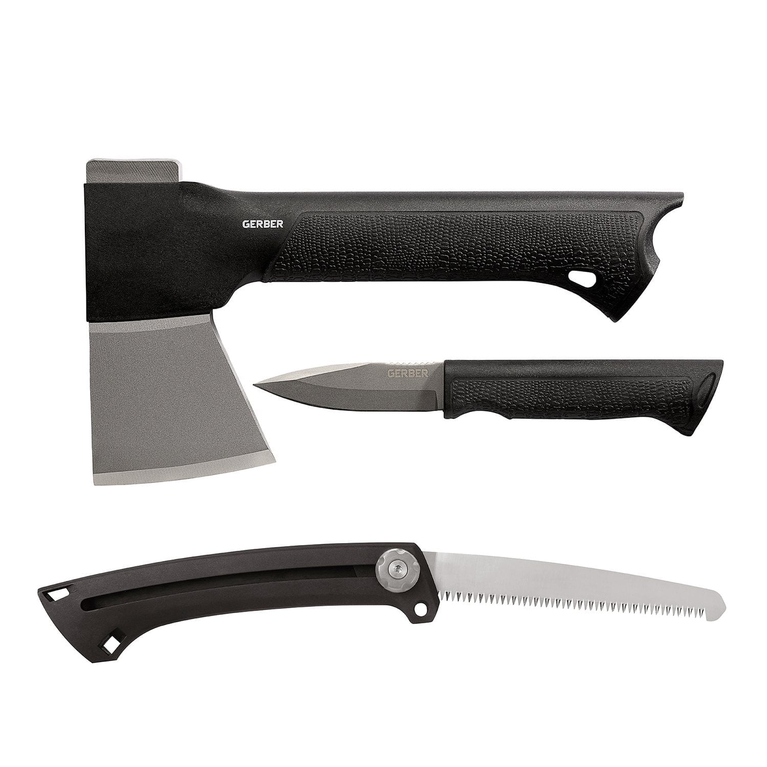 Gerber Gear 3-in-1 Axe Knife and Saw Combo Set – Gator Grip Handle Texture for Comfort