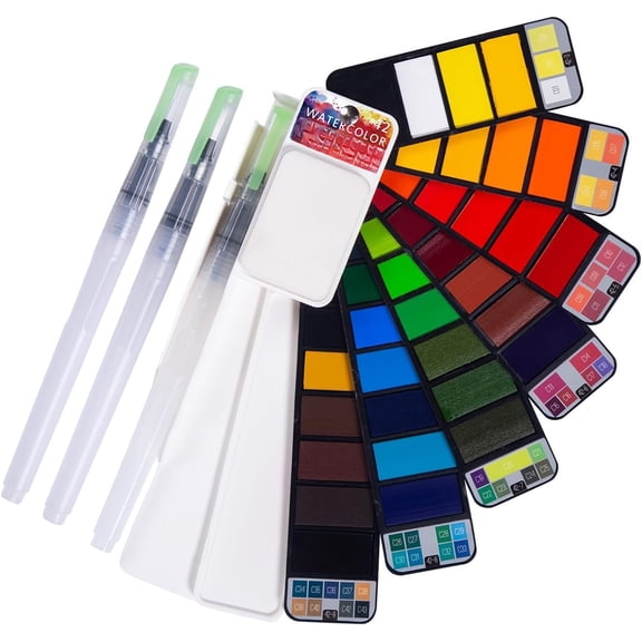 Watercolor set - 42 Colors with 3 Brushes - Foldable Watercolor Field Sketch Set for Outdoor Painting -Travel Pocket Watercolor Kit
