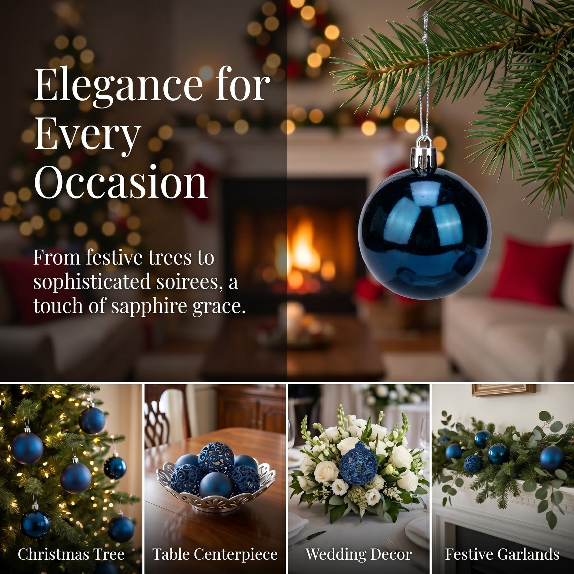 Unique Bargains 6 Pack Electroplated Sphere Orbs Christmas Tree Ornaments Navy Blue 2.4"