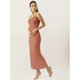 thumbnail image 2 of DressBerry Women's Solid Satin Ankle Length Dress Strappy Shoulders Sleeveless High Rise Round Neck Single Side Slit Western Style Gown Dress, 2 of 7
