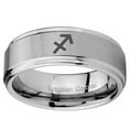 thumbnail image 2 of Tungsten Sagittarius Zodiac 8mm Brushed Gray Step Edges Men Ring, 2 of 2