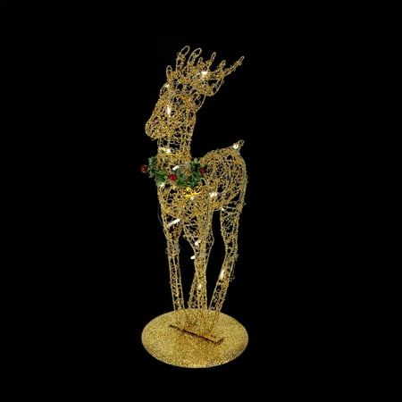 20.75" Battery Operated LED Lighted Gold Glittered Standing Reindeer Christmas Decoration