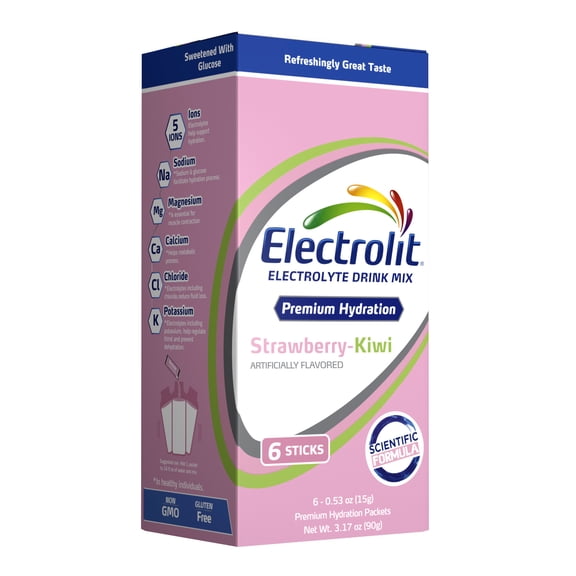 Electrolit Powder Drink Mix, Strawberry-Kiwi, 1 Box of 6 Packets