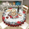 thumbnail image 4 of Nappe de Noël Poinsettia Ronde 60 Pouces Carreaux Rouges Flocon de Neige Lavable Résistant aux Plis et aux Taches Nappe en Polyester Décorations d'Intérieur Hiver pour Maison Cuisine Dîner Fête Vacances, 4 of 5