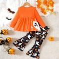 thumbnail image 4 of MEZZALL Girls Halloween Outfits O-neck 2PCS Sets Cute Pumpkin Print Tops And Flare Pants Toddler Fall Winter Casual Party Performance Festival Clothes Relaxed Fit / 6-7 Years, 4 of 6