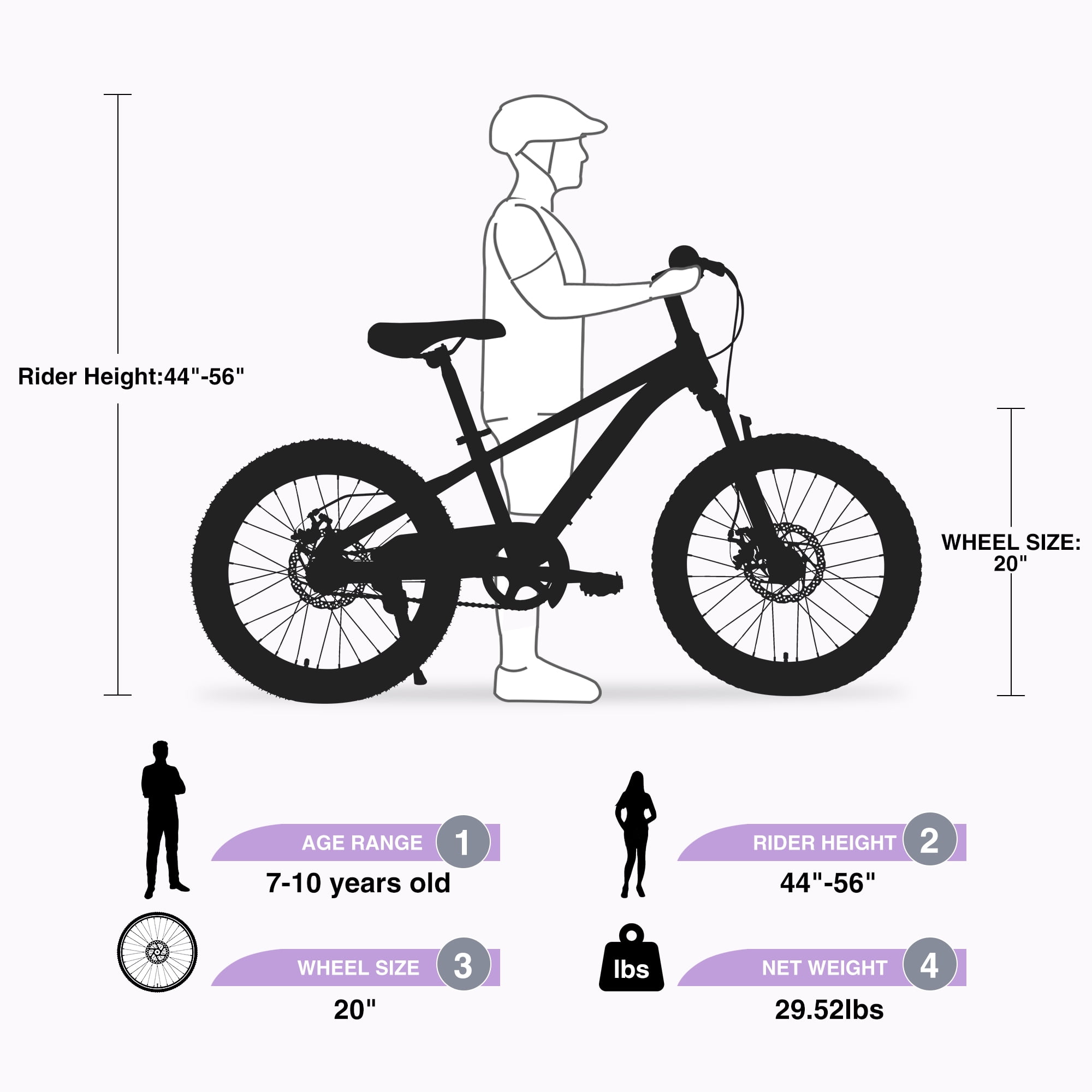 ZUKKA 20 Inch Mountain Bike for Boys and Girls Ages 7-10, Single Speed Kids Bike with Dual Disc Brakes and Suspension Fork, Adjustable Seat Children Bicycle for All-Terrain Riding, Purple