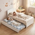 thumbnail image 6 of Guqiart Twin Size Trundle Bed Frame, Solid Wood Construction with Headboard, Roll Out Trundle & Wood Slat Support, Single Platform Bed No Box Spring Needed, 6 of 12