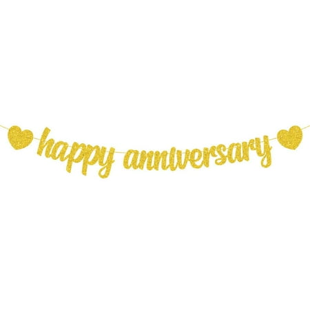 Anniversary Banner Anniversary Party Decorations Happy Anniversary Banner Gold Glitter Anniversary Party Banner for Anniversary Decorations Wedding Party Supplies Engagement Party Supplies